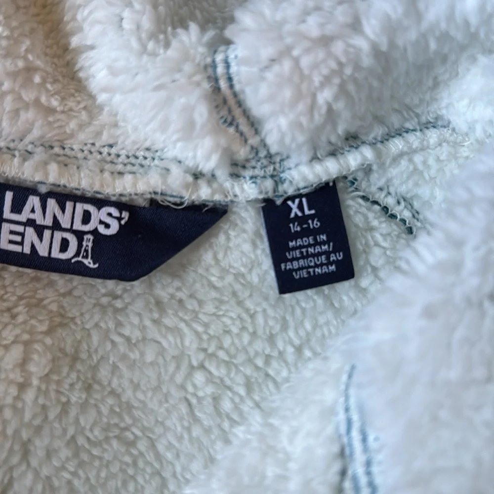 NWT Lands' End Hooded Fleece Sherpa Jacket  Youth XL (14-16) Blue Full Zip